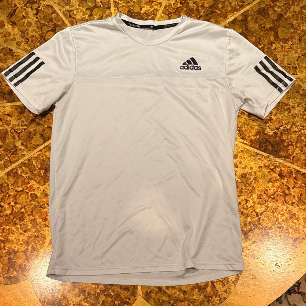Adidas Men's White Tee with Black Stripes